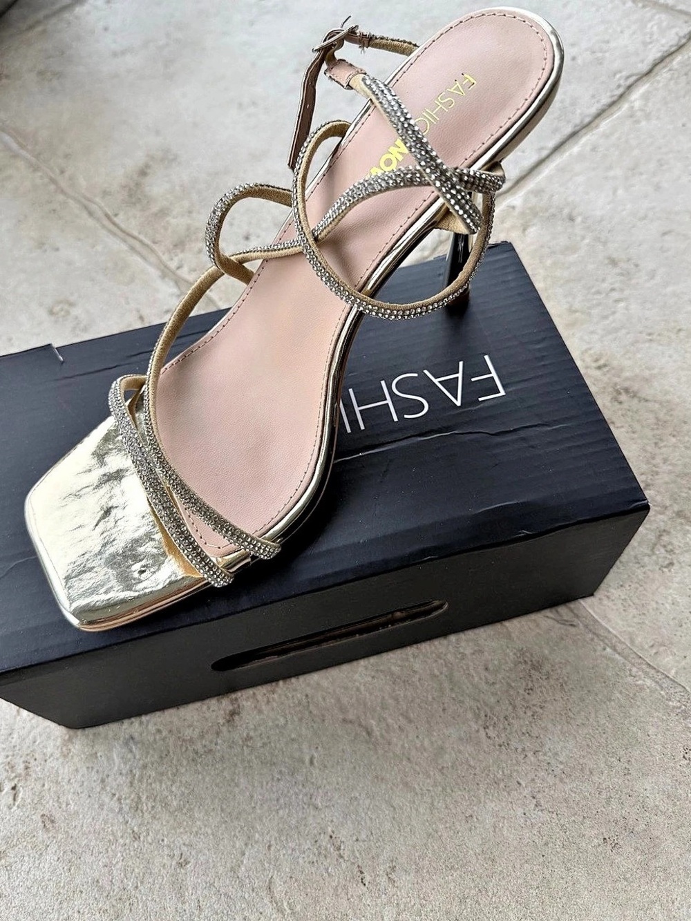Fashion Nova Shine In The Night Rhinestone Heels Gold & Pink NWT
